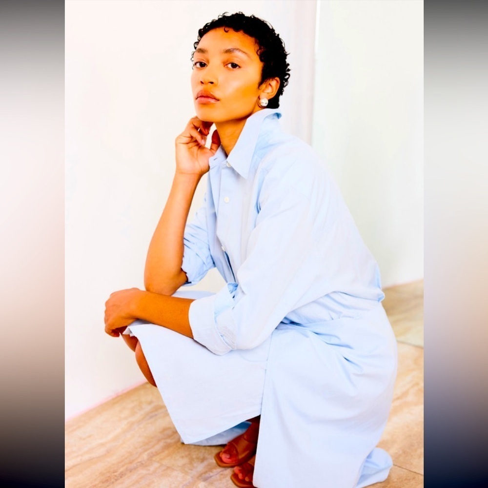 Theory shirt button up striped light blue spring classic dress contemporary $300